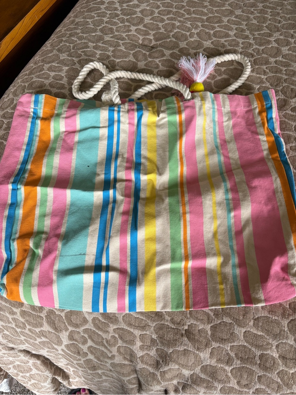 Colorful Striped Beach Tote with Rope Handles - Picture 2 of 4